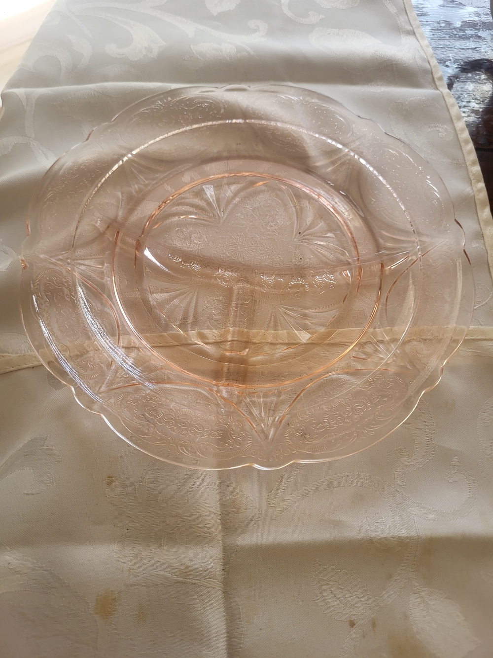 Hazel Atlas Pink Royal Lace Depression Glass 10” Divided Plate